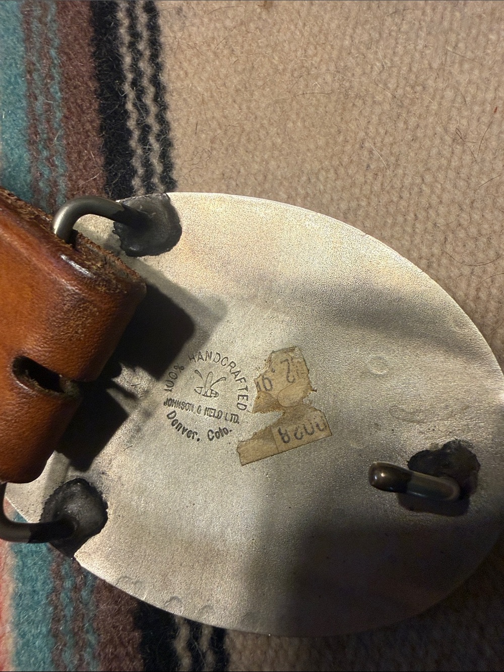 Men's Johnson & Held Silver Deer w/ Turquoise Inlay Buckle + Brown Leather Belt - Picture 3 of 7